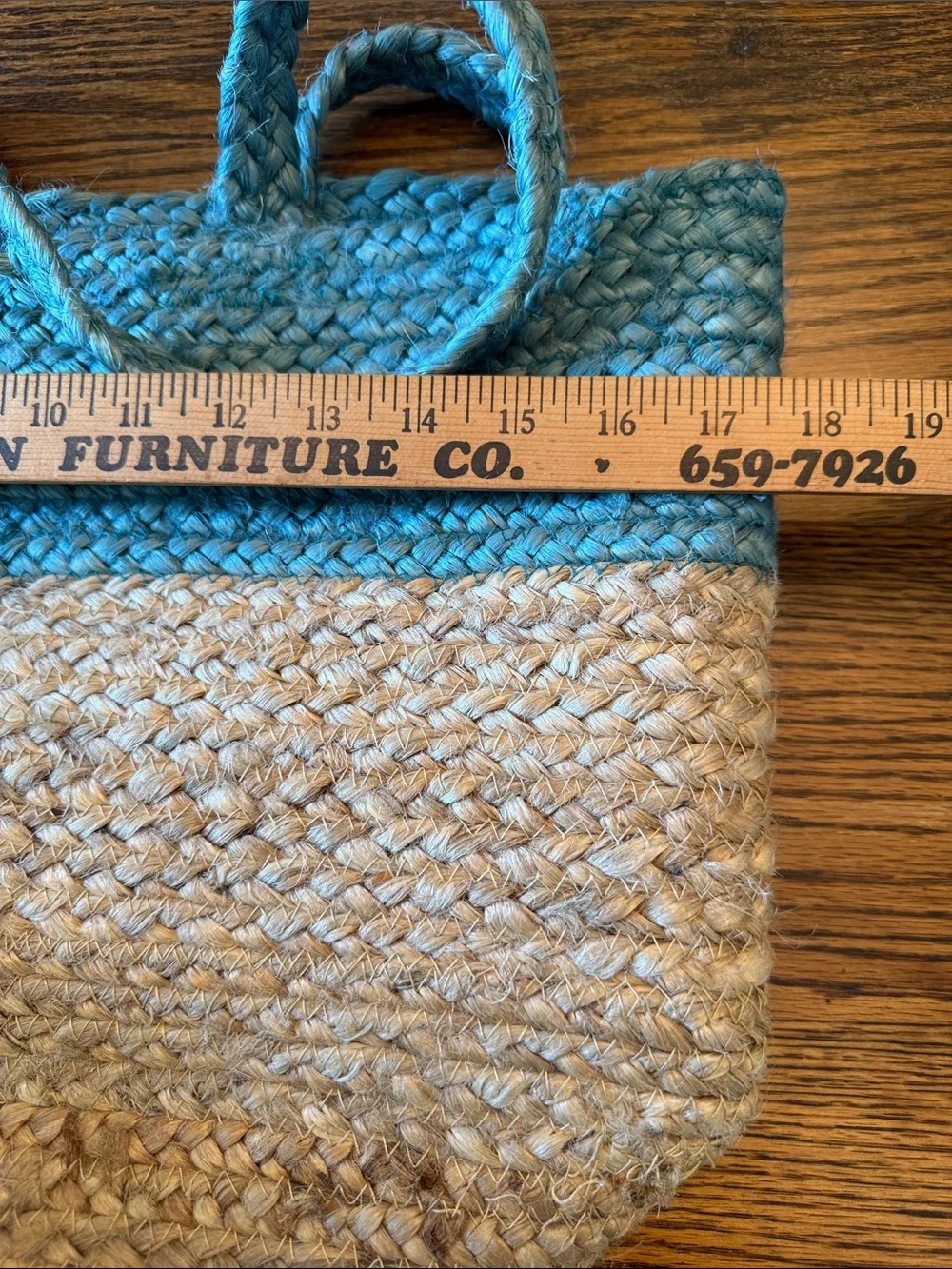Habitat 100% Jute hand Woven Tote Bag Coastal Teal Natural Oversized